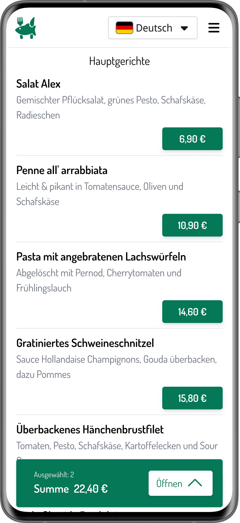 Cleverbissen Mobile Speisekarte